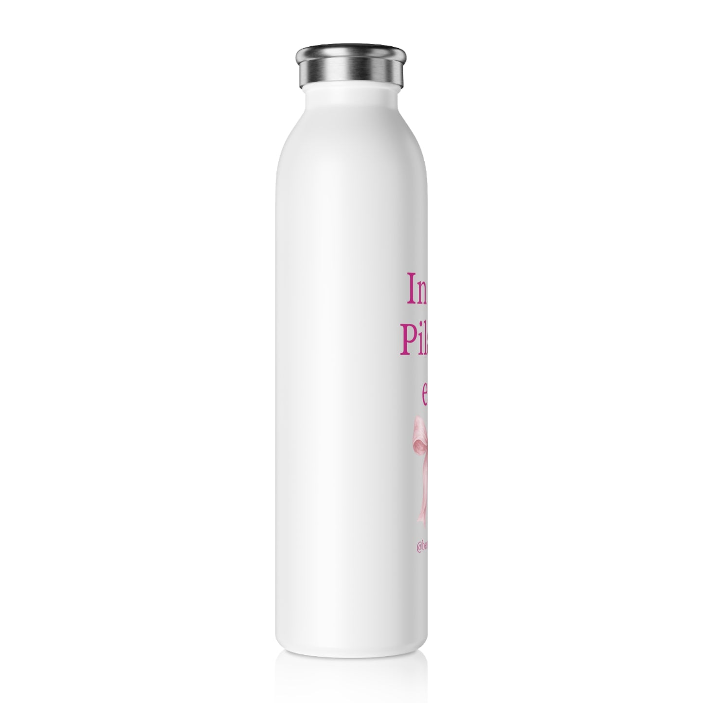 Slim Water Bottle — "In My Pilates Era" Pink Ribbon Motivational Bottle